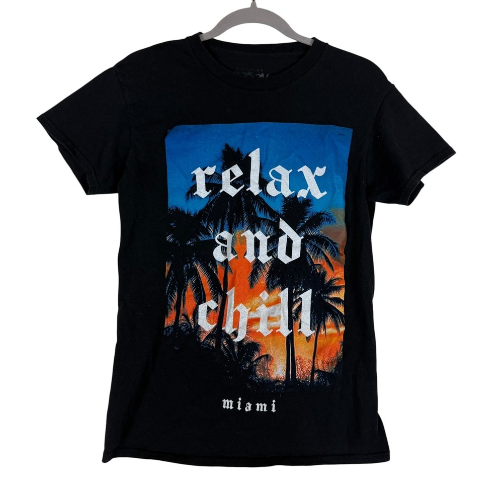 Popular Poison Shirt Juniors Small Black Relax And Chill Miami Graphic Tee